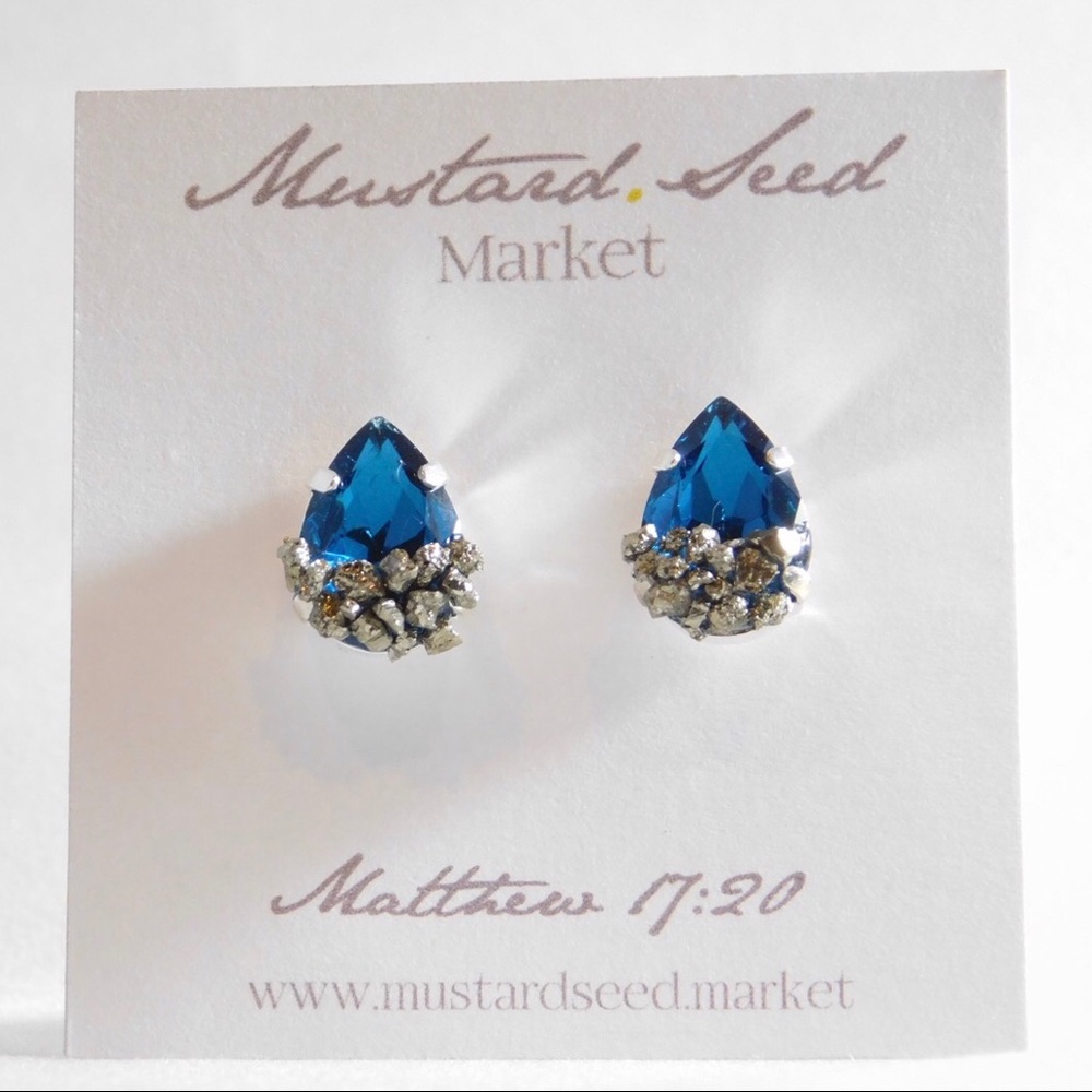 Sapphire Pyrite Stud Earrings | SILVER Setting